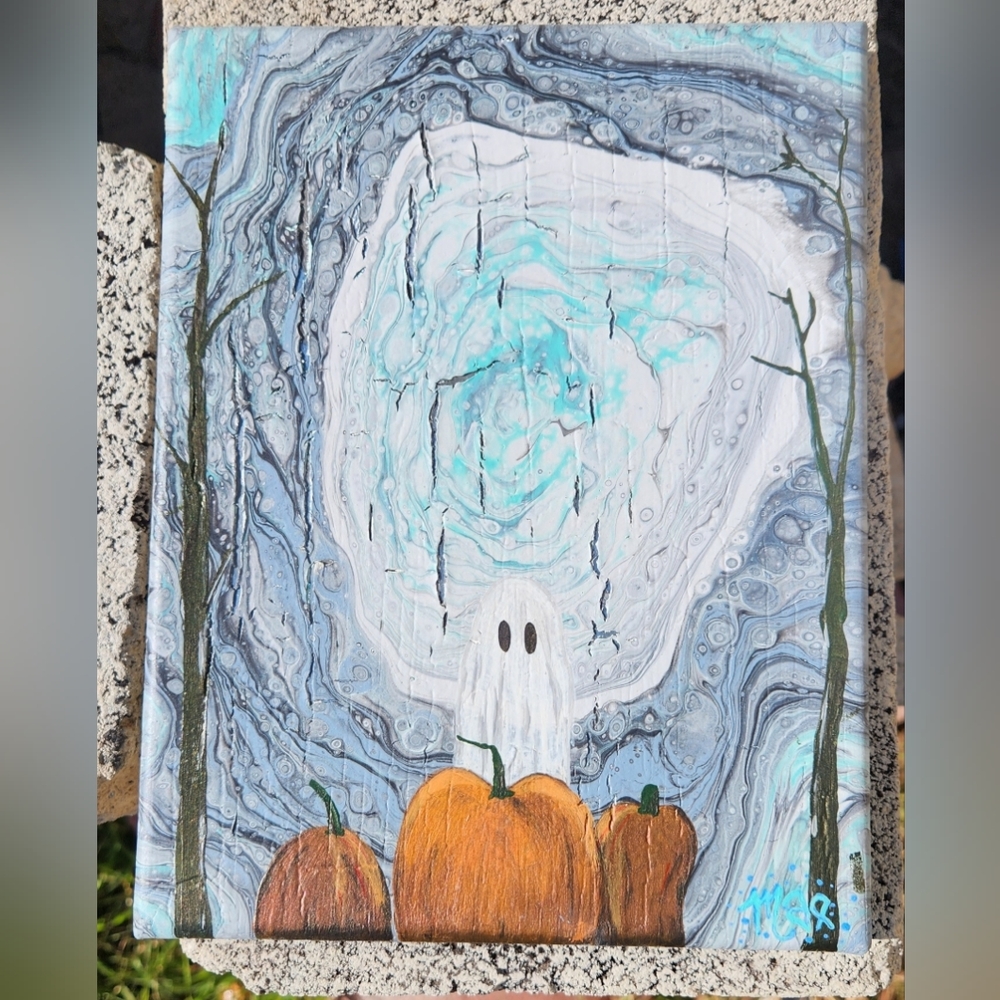 'Ghosted' Handcrafted Embellished Acrylic Paint Pour
